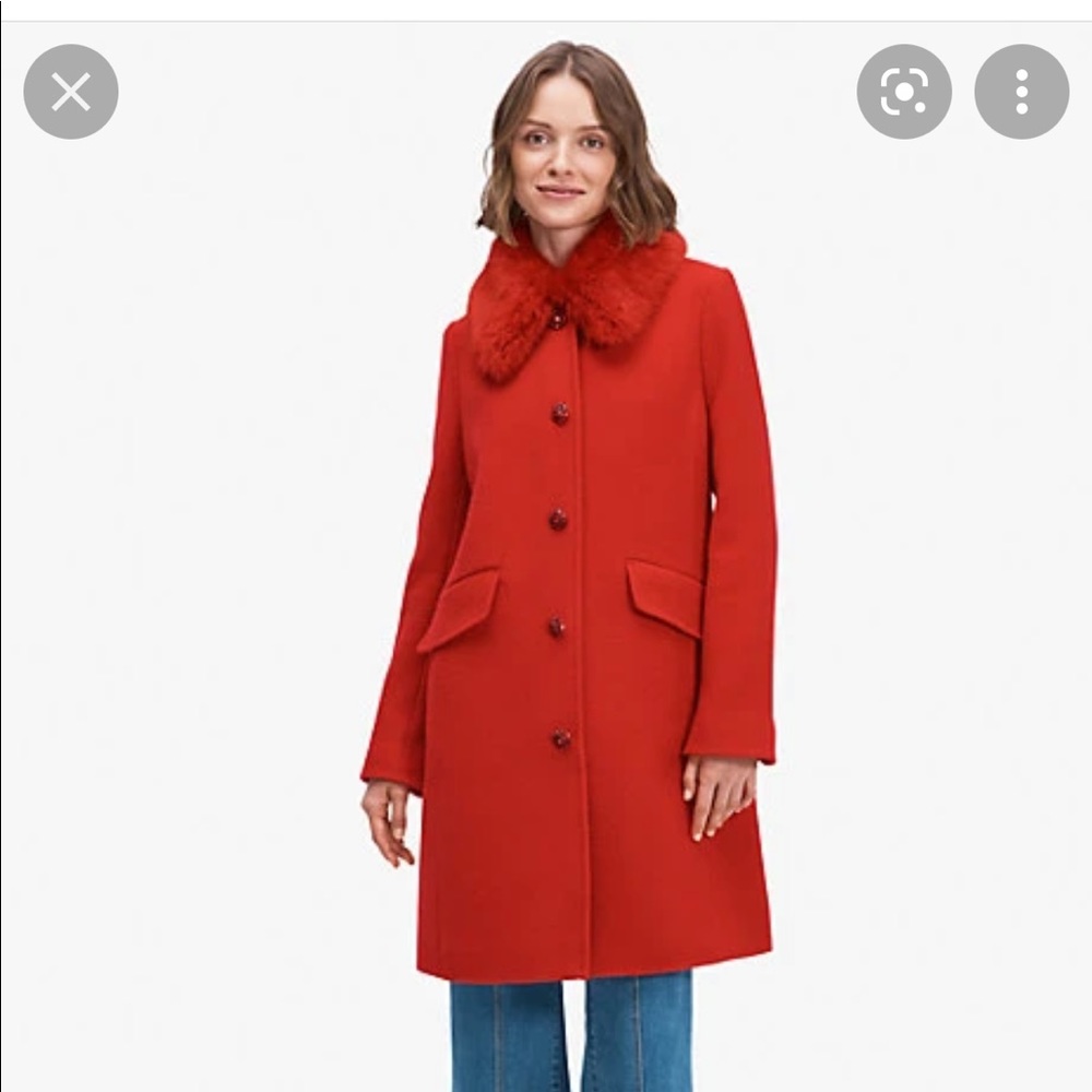 ISO Kate spade jewel button metallic twill coat in red size 4 or 6